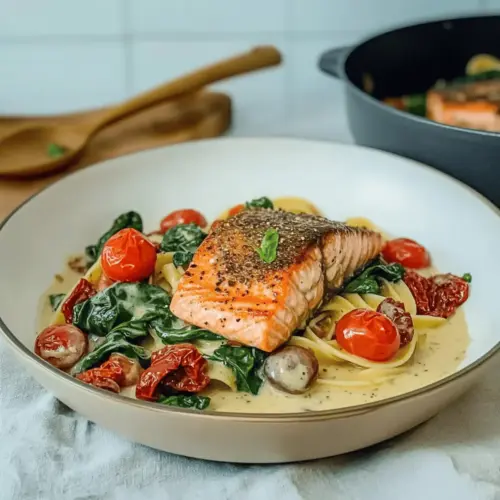 Healthy & Creamy Tuscan Salmon Pasta