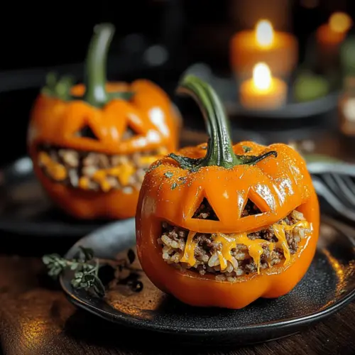 Ground Beef Halloween Stuffed Peppers