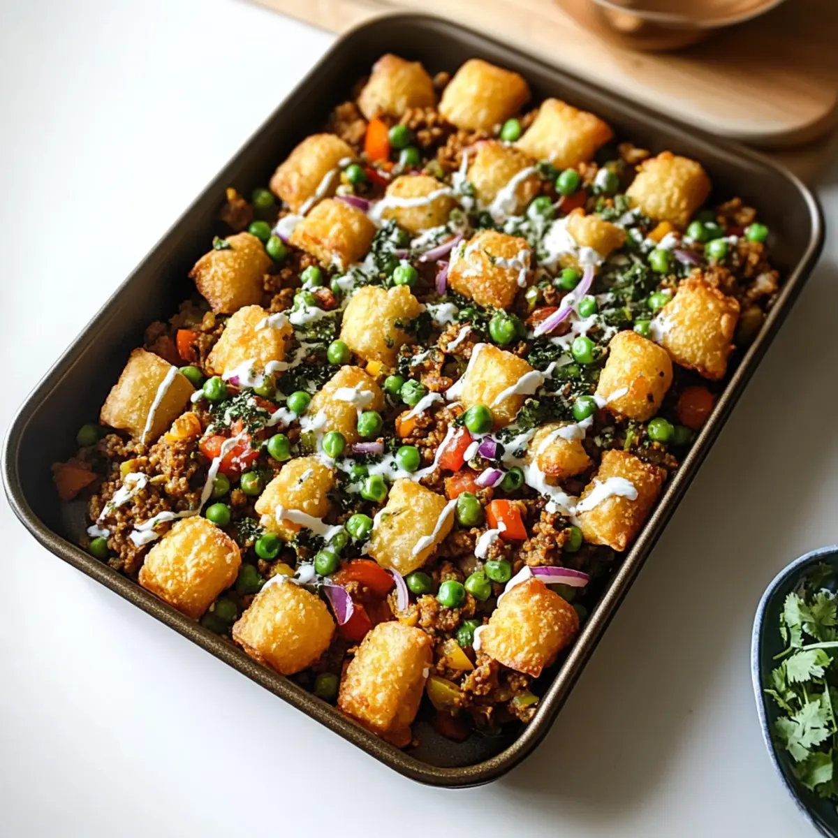 Samosa Chaatdish (Indian Tater Tot Hotdish)