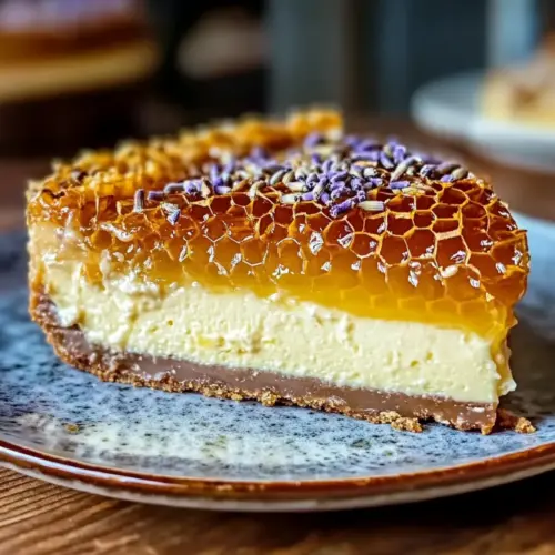 Ultimate Lemon Lavender Cheesecake Topped with Honeycomb
