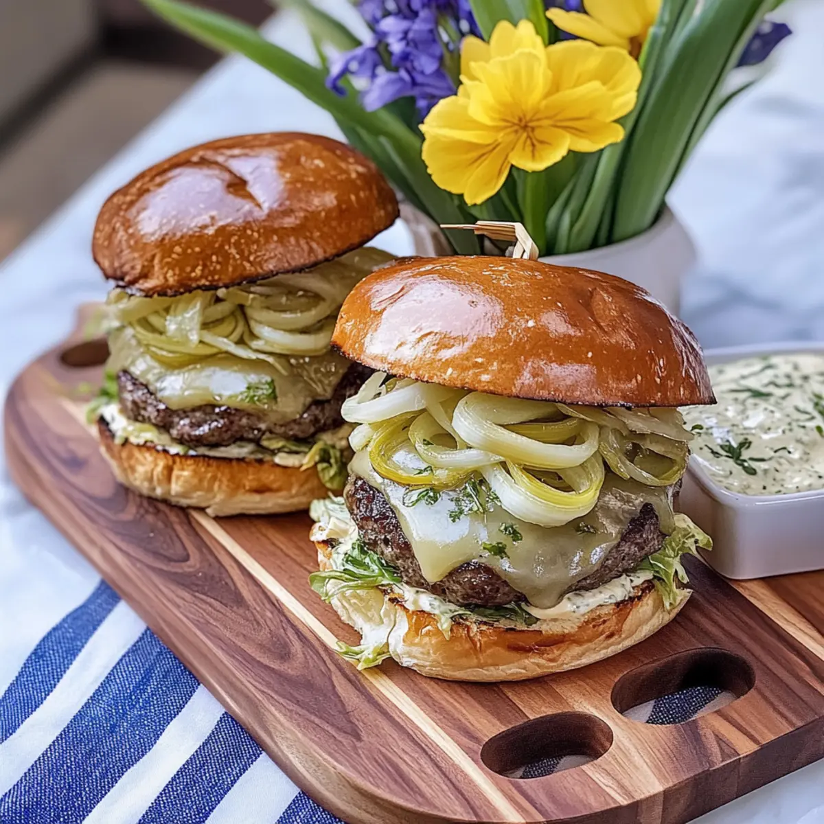 Spring Burger with Swiss and Leeks