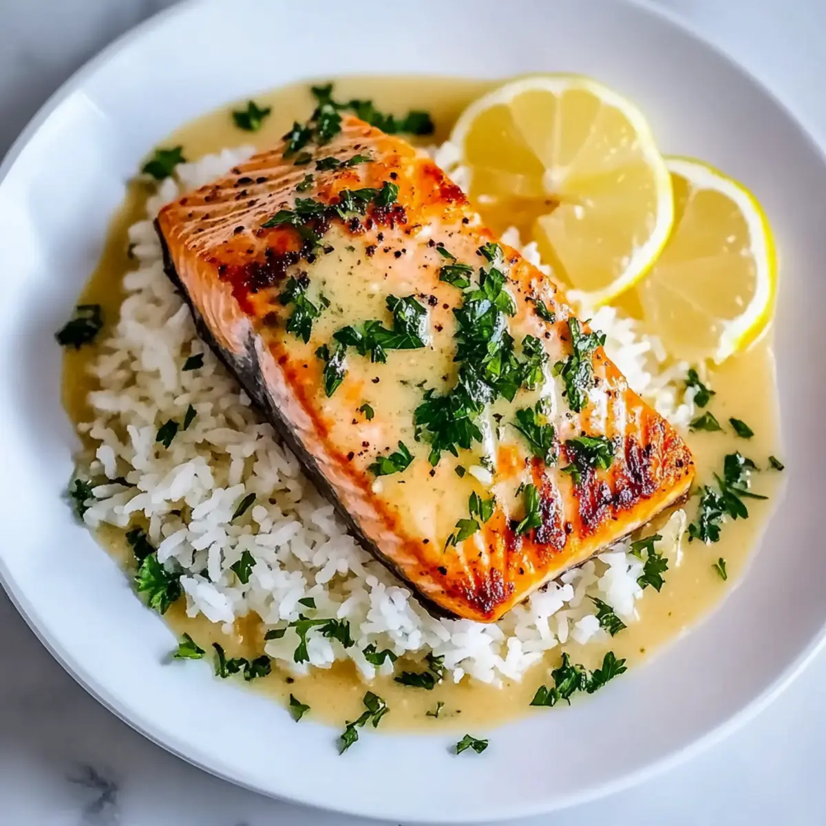 Creamy Garlic Butter Salmon with Rice