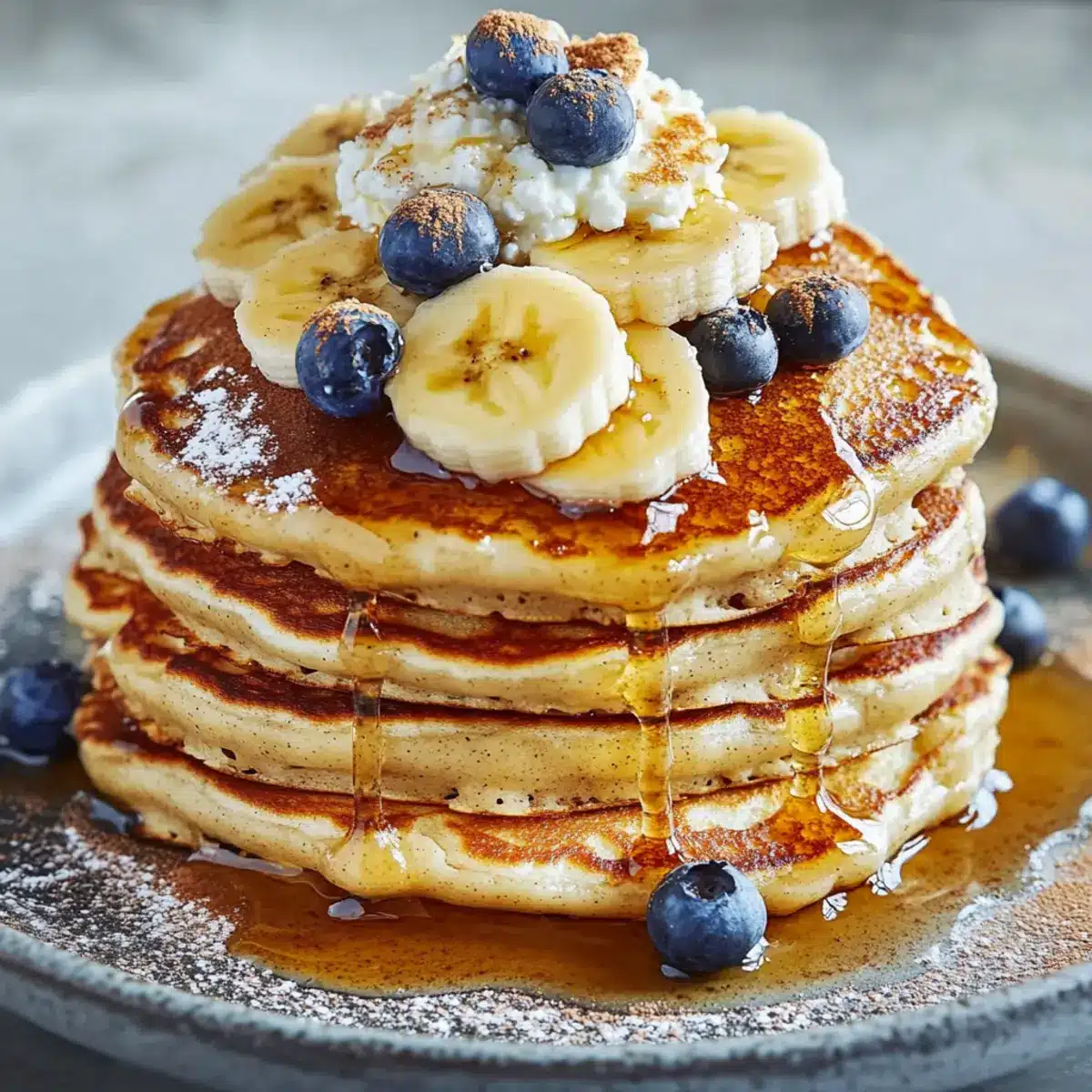 Fluffy Banana Cottage Cheese Pancakes