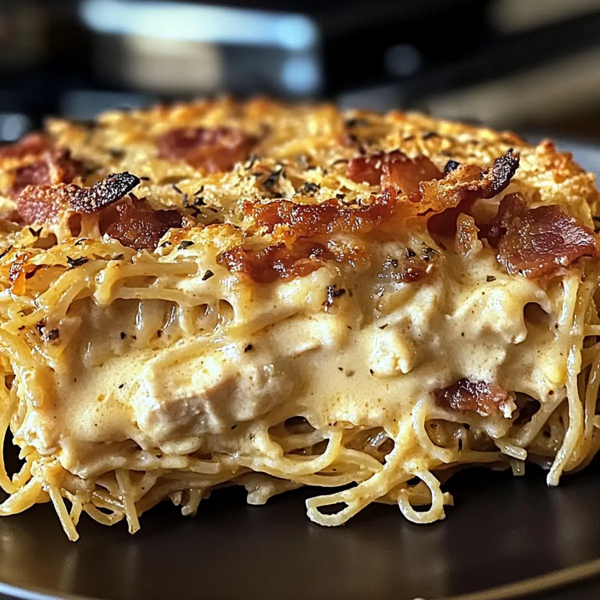 Chicken Carbonara Spaghetti Pie