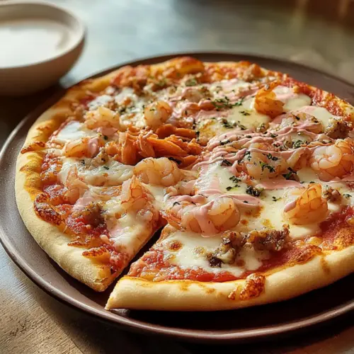 Seafood Pizza with a Pink Sauce
