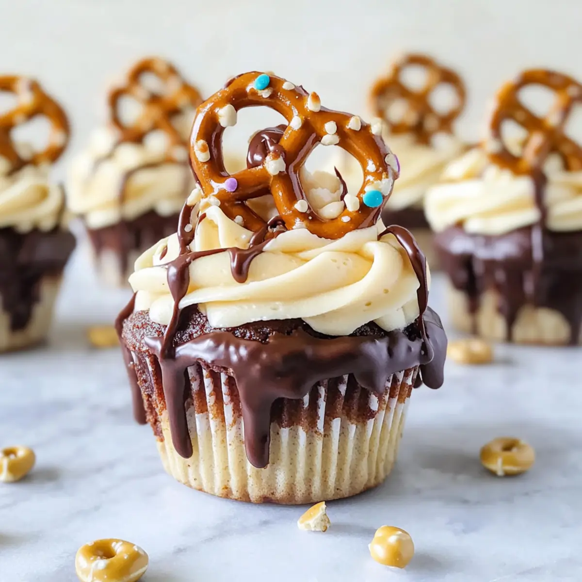 Chocolate Covered Pretzel Peanut Butter Cupcakes