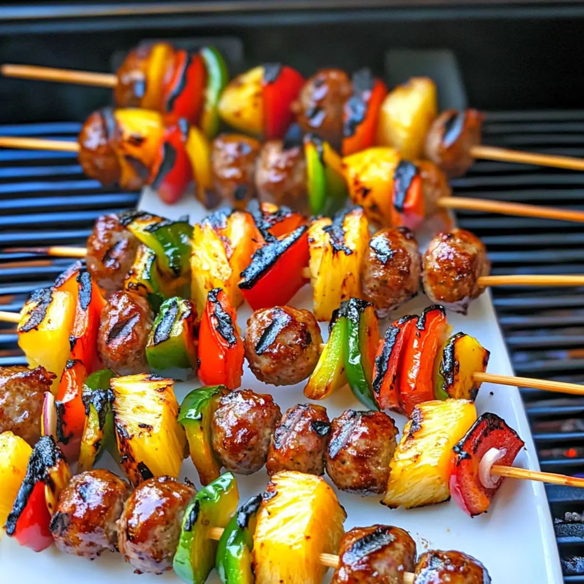 BBQ Sausage, Veggie + Pineapple Skewers