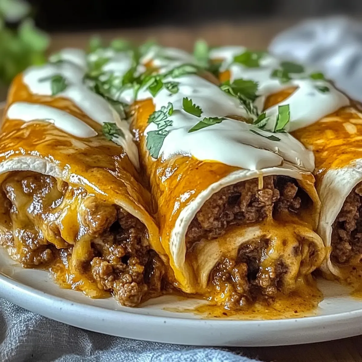 Smothered Ground Beef Burritos