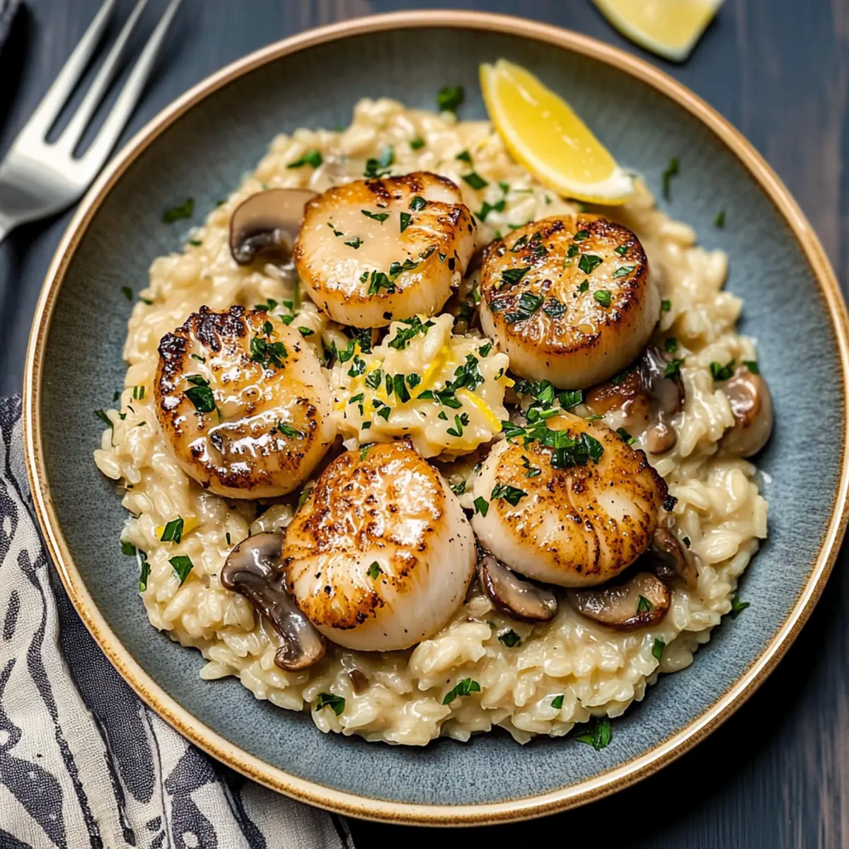 Lemon Butter Scallops Over Parmesan Risotto
