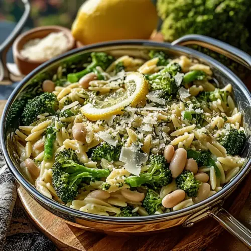 Broccoli Orzo with White Beans, Lemon and Parmesan