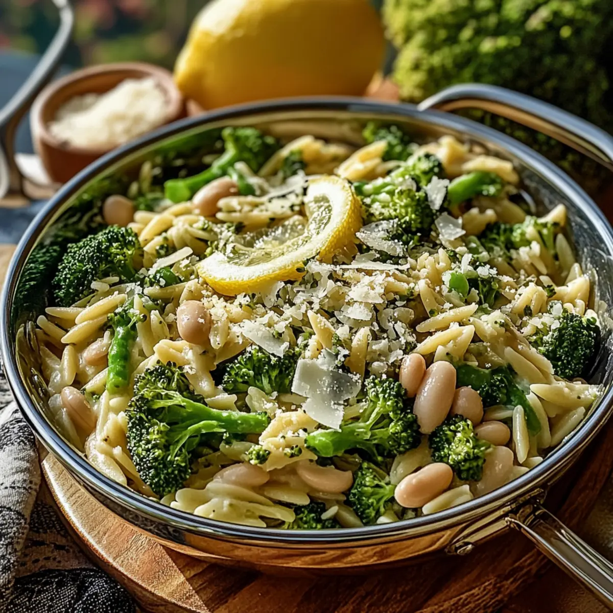 Broccoli Orzo with White Beans, Lemon and Parmesan
