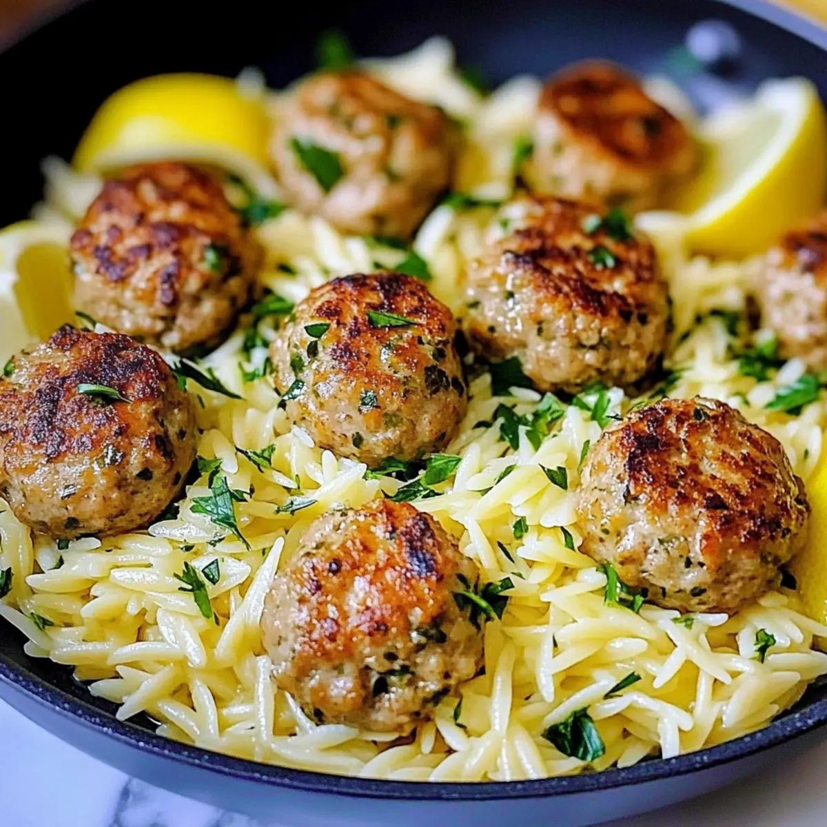 Greek Chicken Meatballs Lemon Orzo