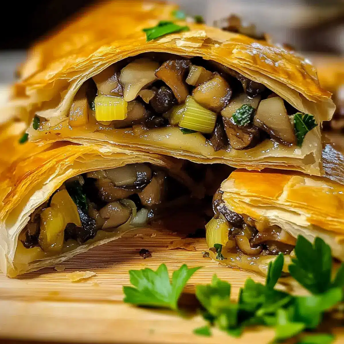 Mushroom Strudel with Leeks and Parmesan Cheese